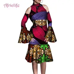 Африканские модные платья для женщин Африка принт Дашики женская одежда Анкара Большие размеры женское платье с длинным рукавом и рюшами