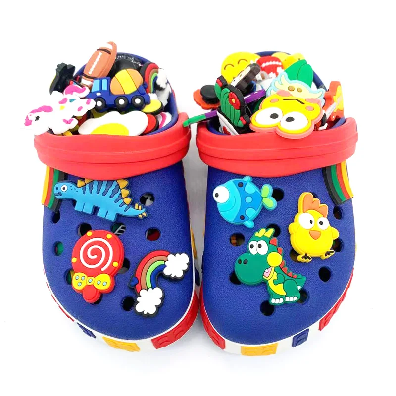 100PCS Wholesale Mix Cartoon Shoes Charms Silicone Soft Animal Cat Rabbit Hole Slipper Accessories For Kids Gifts Croc