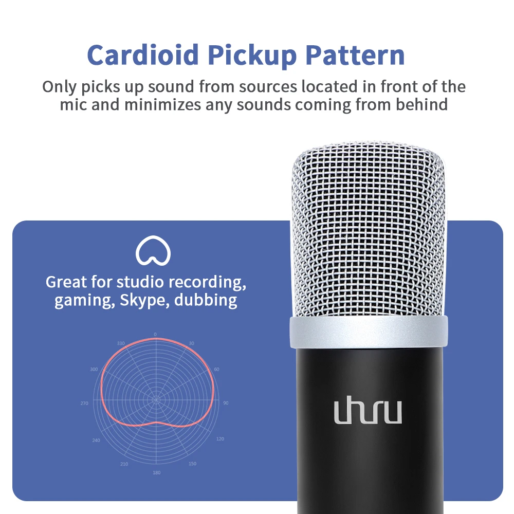 UHURU USB Microphone Streaming Podcast PC Microfono Professional 96KHZ/24Bit Studio PC Mic for Skyp