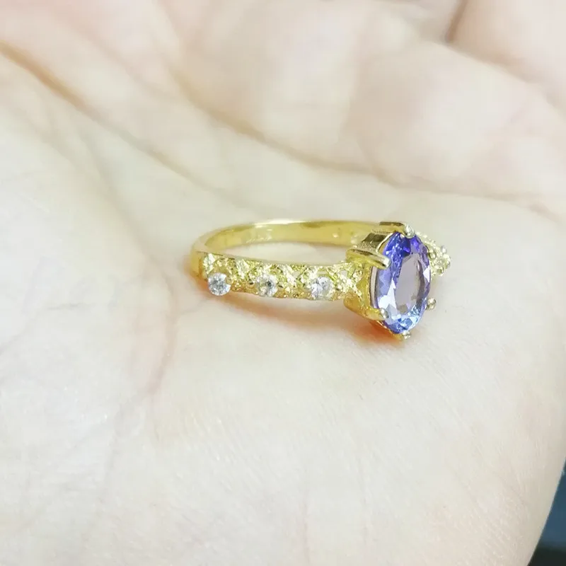 Кольцо из натурального танзанита,, серебро 925 пробы 0.95ct, драгоценный камень, хорошее ювелирное изделие# R972218