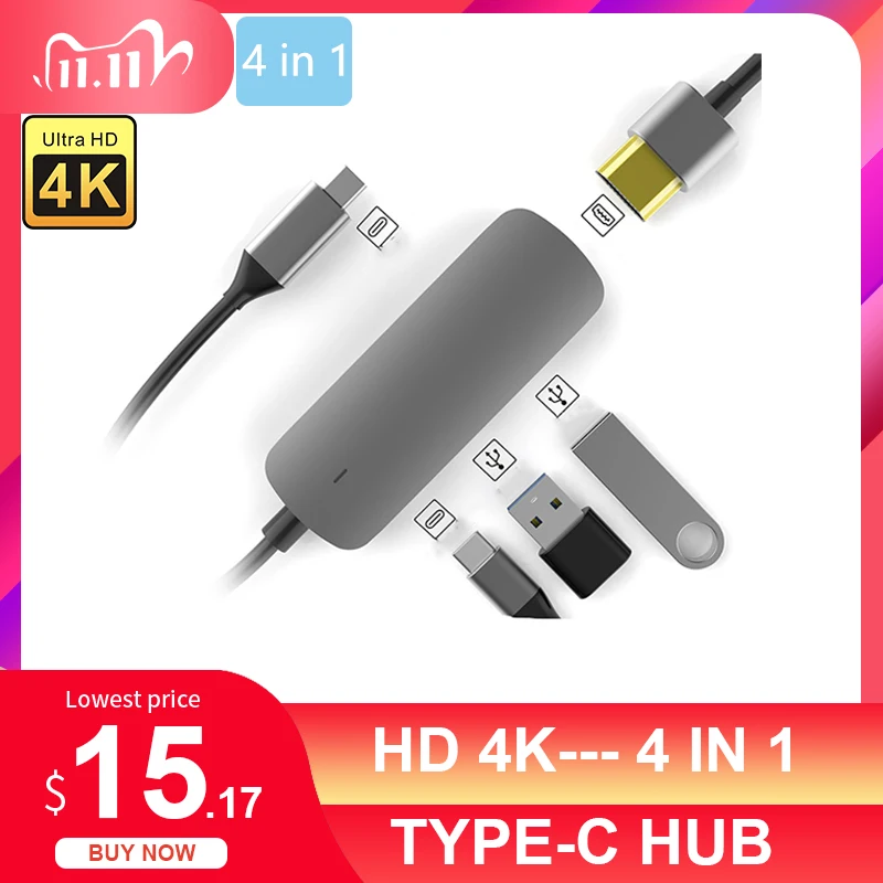 

USB C HUB Type C to 4 in 1 USB 3.0 HUB HDMI Adapter Dock for MacBook Pro And Huawei Mate 30 USB-C 3.1 Splitter Port Type C HUB