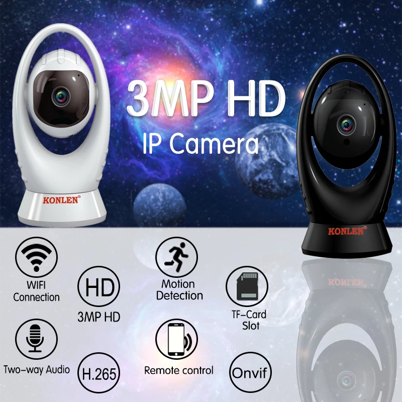 KONLEN Wi-Fi 3MP IP камера H.265 Onvif Yoosee Full HD Беспроводная PTZ CCTV камера видеонаблюдения для домашней безопасности ИК ночного видения