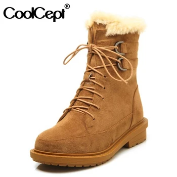 

CoolCept Women Ankle Snow Boots Metal Buckle Shoes Flock Round Toe Flats Plush Fur Warm Boots Winter Size 34-39