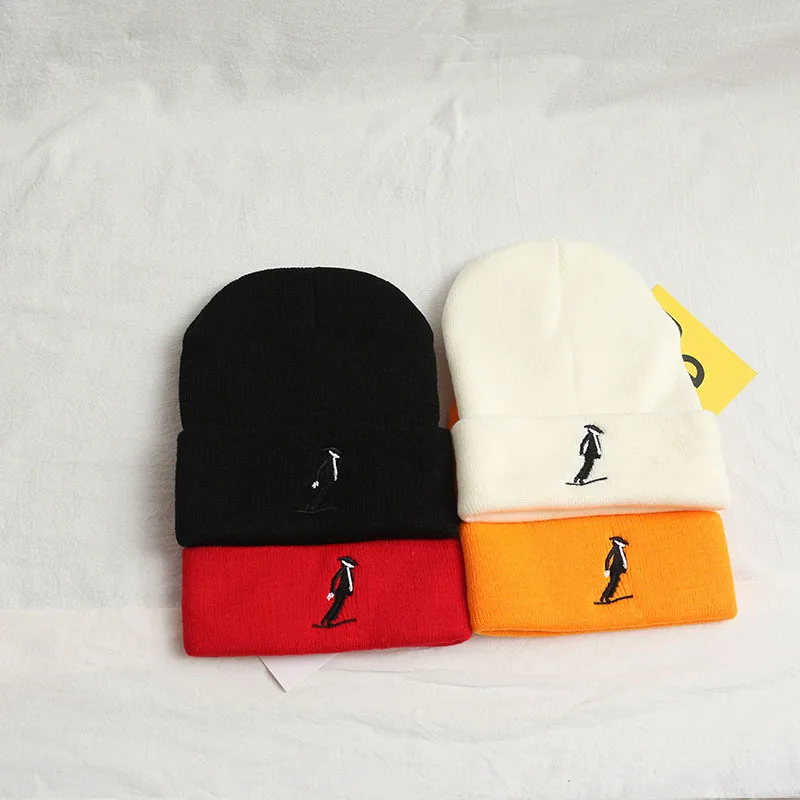 

New classic autumn winter knitted unisex skier embroidery roll edge street trend casual outing warm windproof adult beanies hats