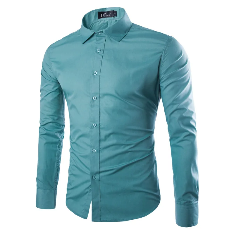 Формальные стильные Лоскутные простые мужские рубашки Slim Fit деловая рубашка с длинным рукавом с отложным воротником Весенняя хлопковая офисная одежда - Цвет: Grey green