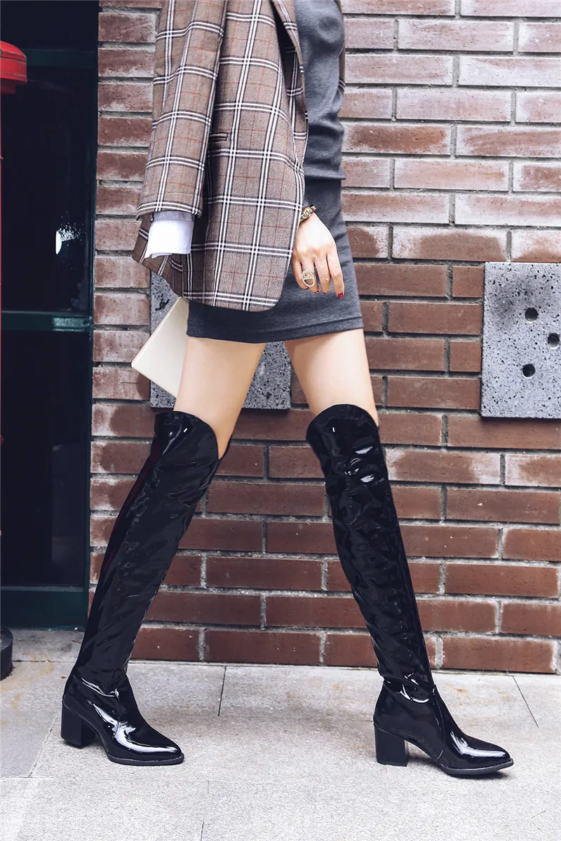 

ERNESTNM Over The Knee Women Boots 2019 Fashion PU Platform Boot Pointed Toe High Heels Party Sexy Serpentine Female Shoe 35-43
