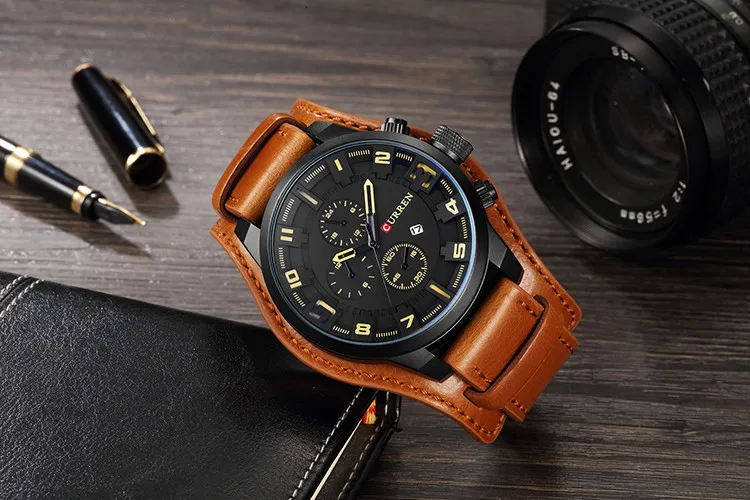 CURREN Топ бренд класса люкс мужские s часы мужские часы Дата Спорт военный кожаный ремешок для часов кварцевые мужские деловые часы подарок 8225