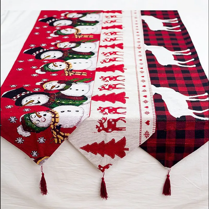 

Cotton Embroidered Christmas Table Runners 180*35cm Deer Christmas Tree Table Runner Cloth Cover for Home New Year Decoration