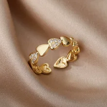 

Heart Shaped Zircon Rings for Women Open Adjustable Stainless Steel Gold Ring Wedding Couple Aesthetic Jewelry anillos mujer