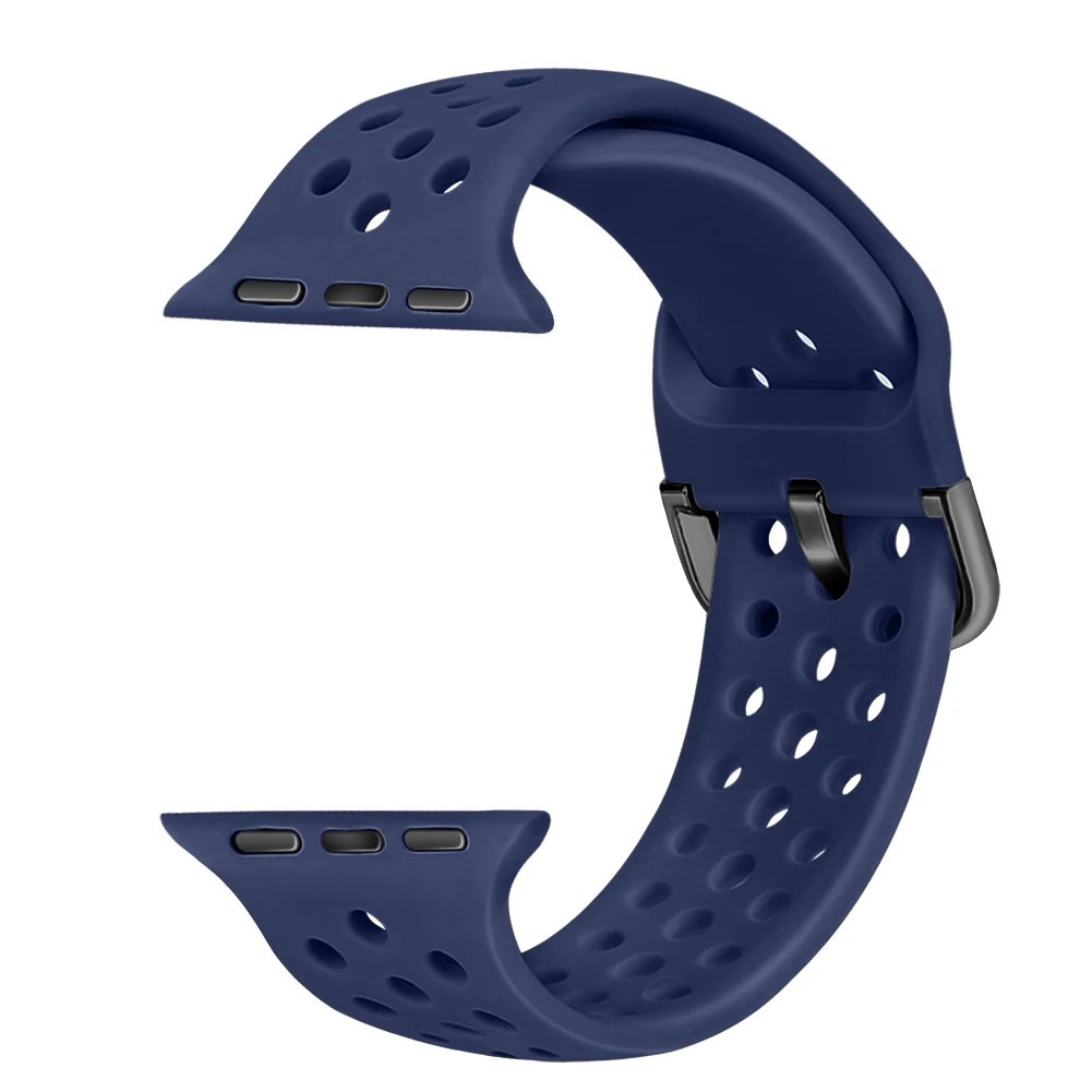 Модный силиконовый ремешок для Apple Watch 42 мм 38 мм 40 мм 44 мм серия 5 4 спортивный дышащий браслет для iWatch Band 3 2 1 - Цвет ремешка: Dark-blue