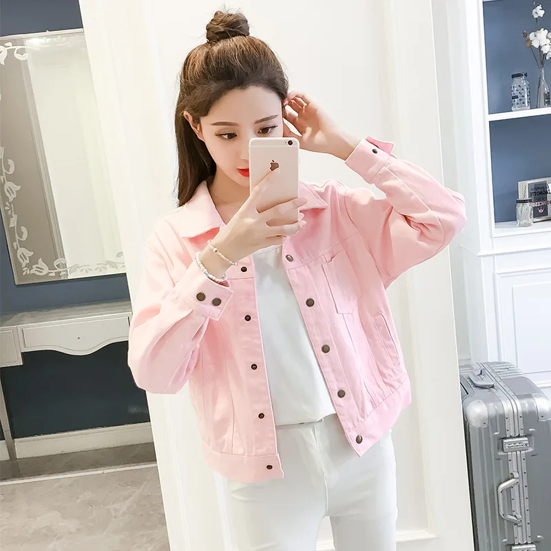 

Pink Jeans Coat Women's Loose-Fit Short BF Harajuku Wind Korean-style Spring Students Versatile Embroidered Letters Shorts Fashi