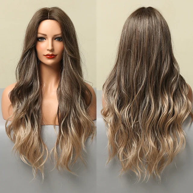 GEMMA Long Wavy Ombre Brown Purple Synthetic Wigs for Women Heat Resistant Natural Middle Part Cosplay Party Lolita Hair Wigs LC024-1