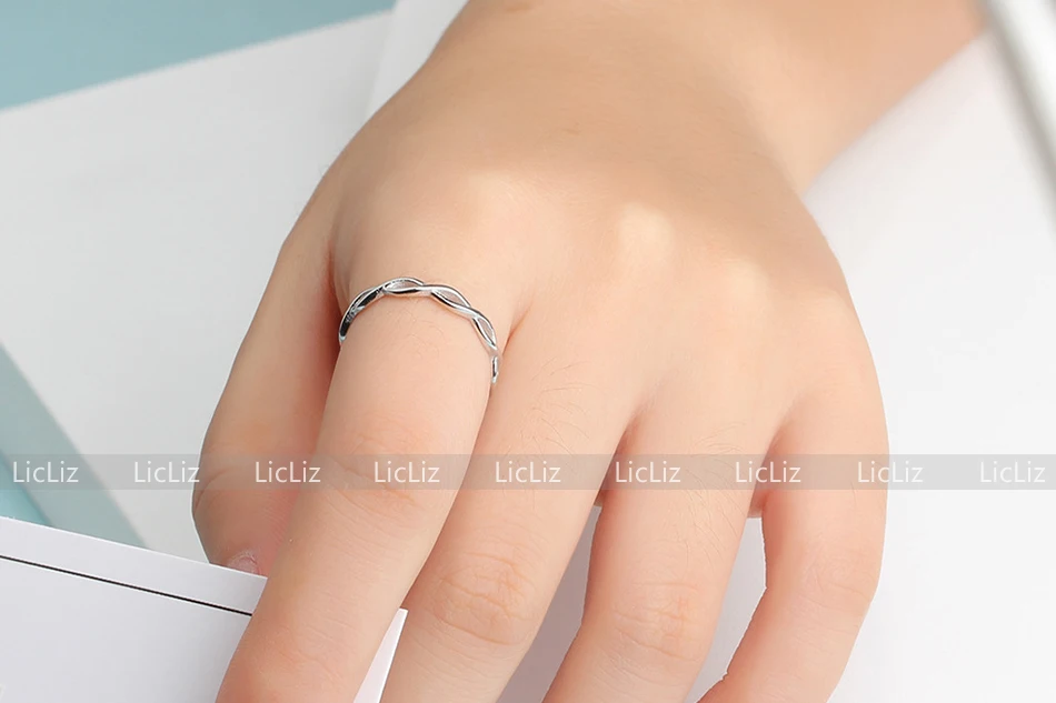LicLiz 925 пробы серебро бесконечность кольца для Для женщин палец поворот судьбы стекируемые крест кольцо полые плетенные украшения LR0468