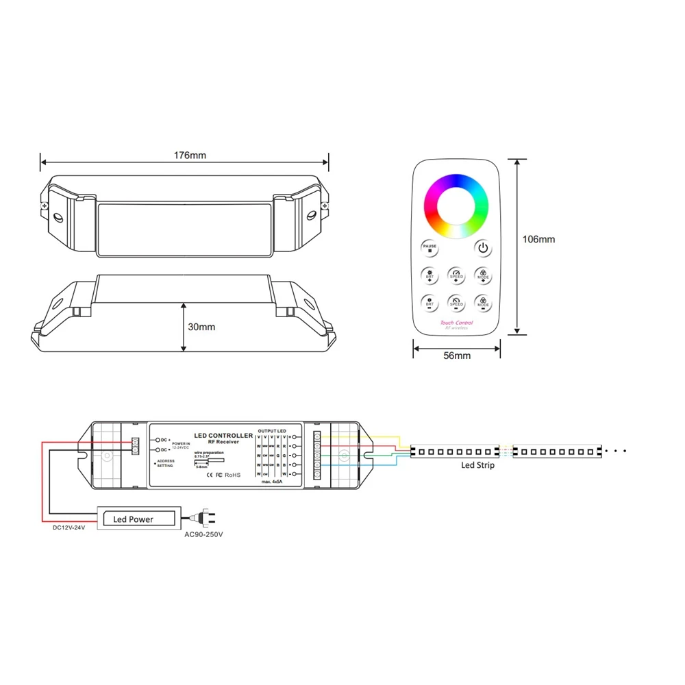 Беспроводной пульт дистанционного управления Bincolor T3 с R4 RGB светодиодным диммером