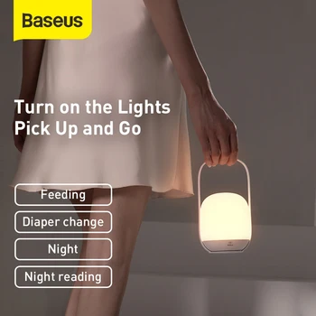 

Baseus Handle Night Light Stepless Dimmable Table Lamp Touch Night Lamp 3000-5000K Rechargeable USB LED Light For Bedroom Outdoo