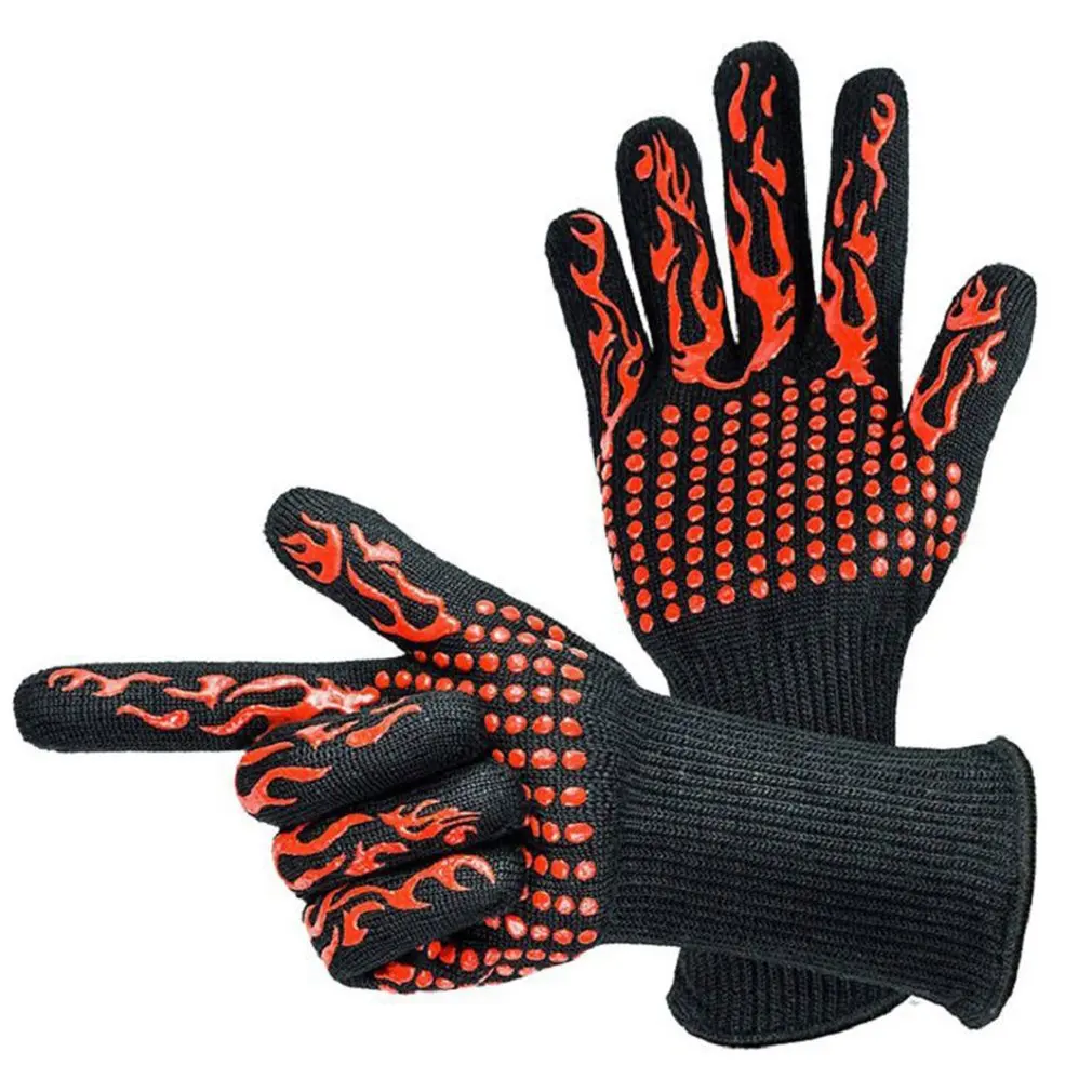1 пара термостойкие перчатки полезные бекон микроволновки силиконовые рукавицы для печи и кевлар высокая термостойкость - Цвет: Серый