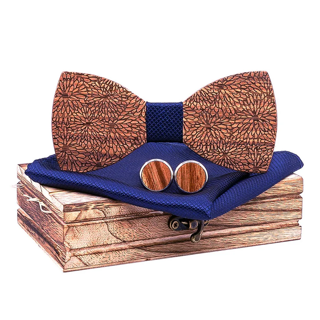 Womail регулируемый ремень деревянный галстук-бабочка галстук уникальный мужской галстук-бабочка деревянный подходит для всех рубашек деревянный галстук-бабочка галстук платок Набор - Цвет: Темно-синий