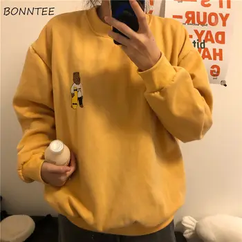 

Hoodies Women Cartoon Printed Kawaii Yellow Loose Harajuku Casual Daily Fashionable Students Chic Korean Thickening Ulzzang New