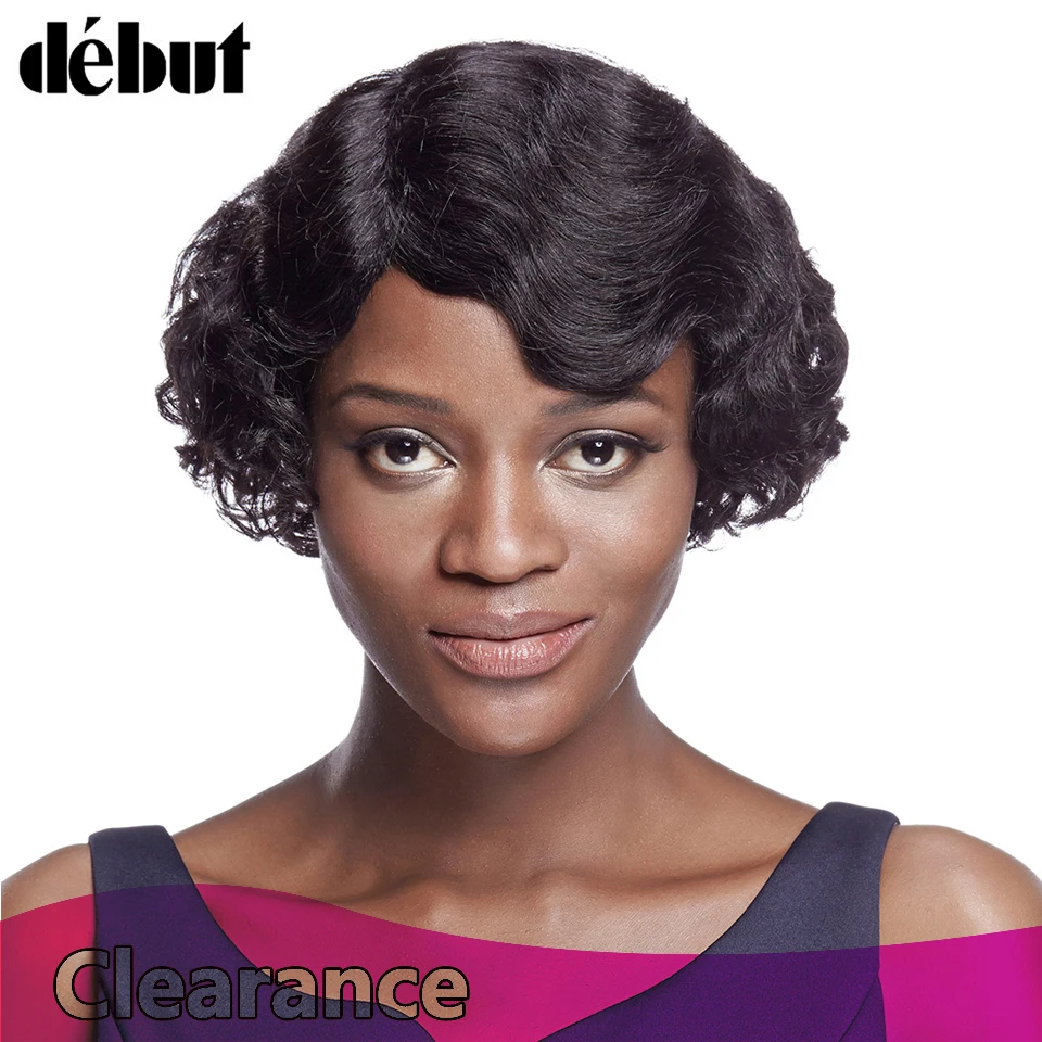

Debut Natural Black Color Water Wave Human Hair Wigs For Black Women Fashion Brazilian Remy Hair Wigs L Part Short Hair Wigs