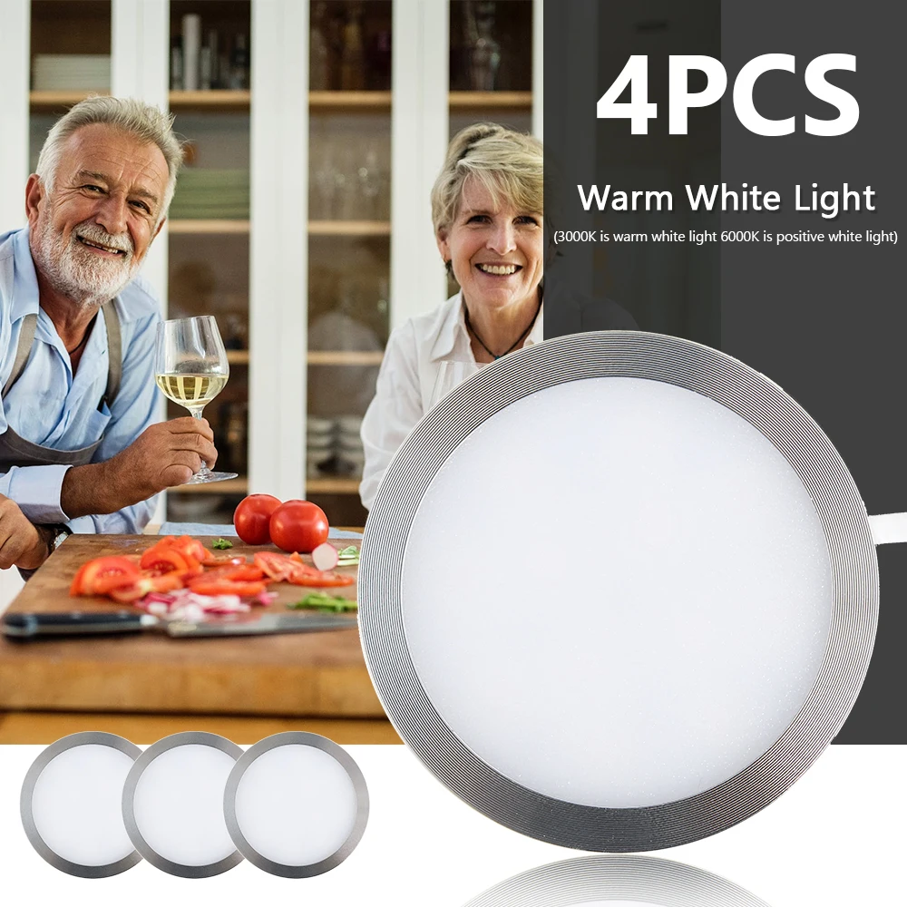 4PCS LED Light Cabinet Light Round Kitchen Closet Spotlight 12V Lighting Set Home Lighting