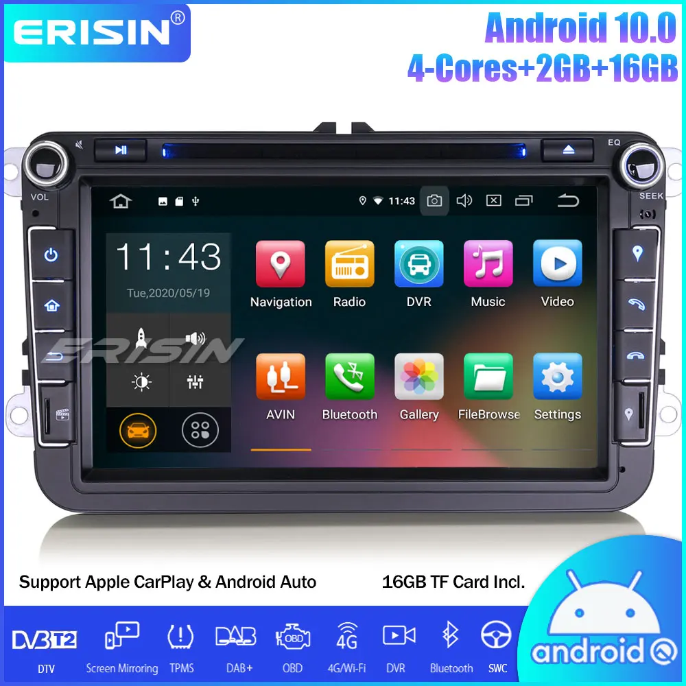 Автомобильный DVD-плеер Erisin 8 дюймов Android 10 0 GPS DAB + OPS Wi-Fi OBD для VW Passat Polo Golf 5/6 Tiguan Caddy Seat