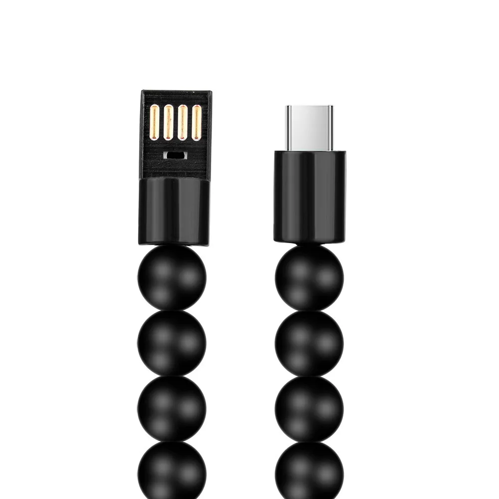 Креативный Usb type-c 0,2 м браслет с бусинами для быстрой зарядки samsung для huawei зарядный провод Xiaomi Мобильный телефон - Цвет: BK