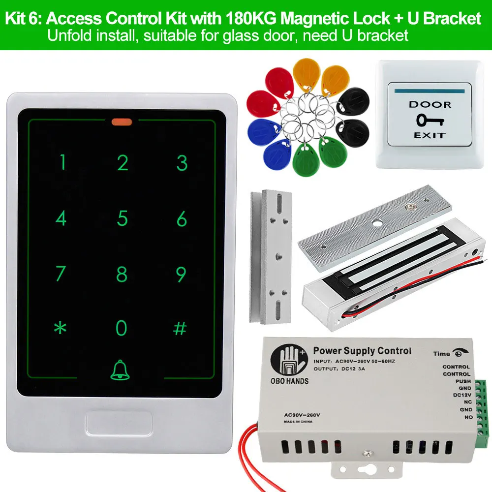 Kit6 Комплект системы контроля доступа к двери 125 кГц RFID считыватель клавиатуры+ блок питания+ электромагнитный Электрический ударный болт замки+ EM Keyfbos - Цвет: Kit6