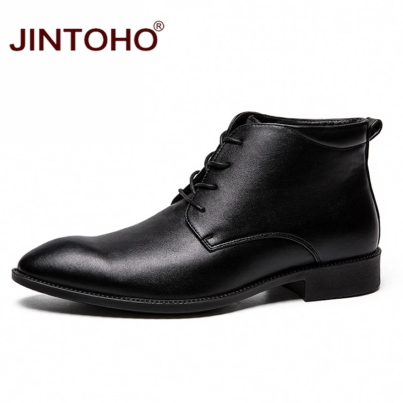 JINTOH/модные кожаные ботинки с острым носком; черные мужские зимние ботинки; недорогие мужские ботинки; зимняя обувь в деловом стиле; новые мужские ботильоны