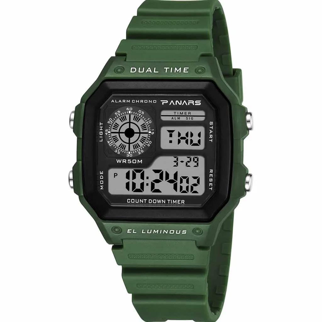 montre homme Waterproof Dual Time Personality Men's Multi Function LED Electronic Watch Men Watch relogio masculino
