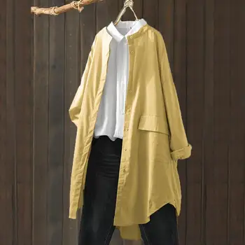 

L 5XL Spring Solid Long Shirt Vestidos ZANZEA 2020 Women Long Sleeve Blouse Vintge Cotton Work Tunic Tops Female Chemise Blusas