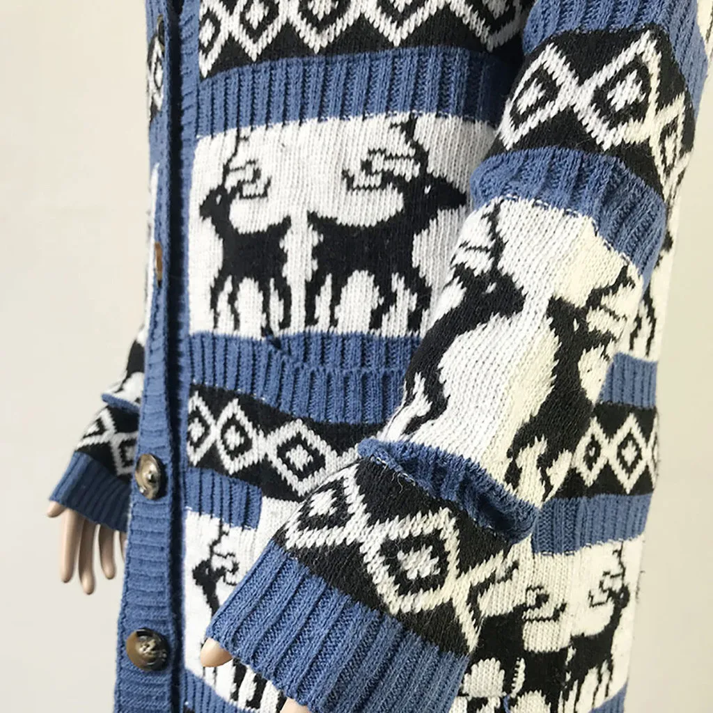 Рождественский женский свитер кардиганы Модные женские осенне-зимние длинные свитера с принтом лося пальто moletom женское Inverno z0913