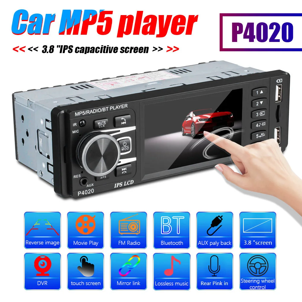 Автомагнитола 1DIN 3 8 Дюйма IPS экран Bluetooth поддержка TF USB FM-радио форматов