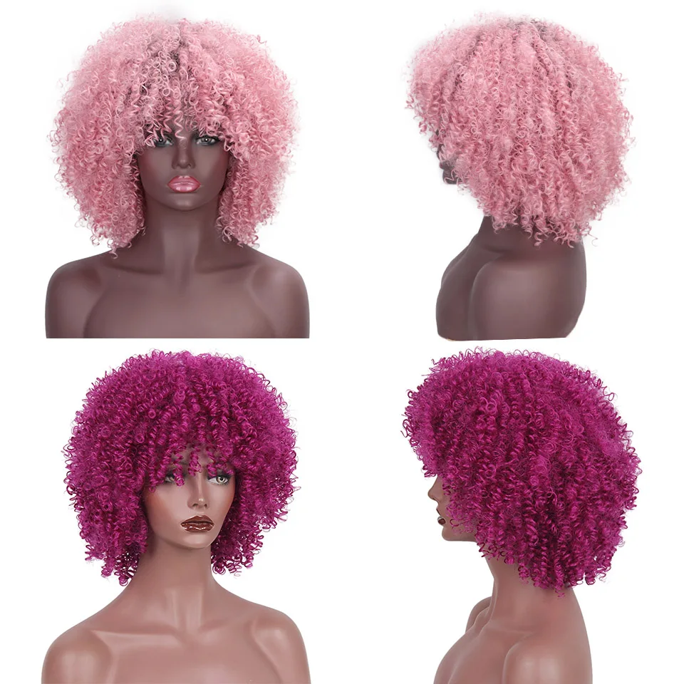 Я парик 12 ''короткие синтетические парики афро курчавые кучерявые парики Омбре розовые волосы для женщин высокотемпературные волокна натуральные волосы