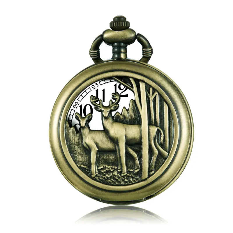 Deer watch Новая мода антикварные стимпанк карманные часы мужские животные два милый олень корпус кварцевые часы кулон ожерелье цепь для часов - Цвет: Deer watch