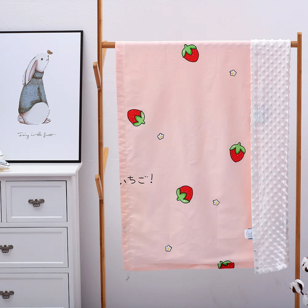 

LuMengYi 2 layer Summer New Born Baby Blanket Minky Cotton Blanket Kids Girl Boy Toddler Bedding Strawberry Pink Newborn Blanket