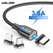 USLION LED Cabo Micro 540 Rotação Magnética 2020 Nova USB Para Tipo C 3A Carregamento Rápido Para iPhone 11 Pro XS Max Samsung Huawei