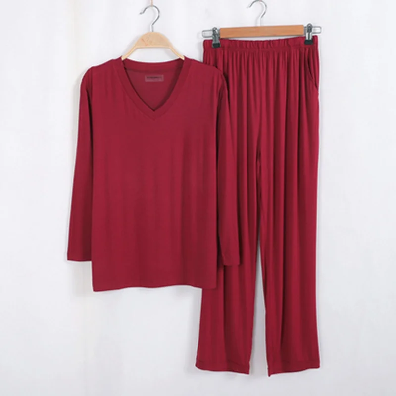spring plus Size 8XL Men Pajamas Sets V Neck Modal Long Sleeve Tops Pants Home wear Breathable Soft Sleepwear Sets pajamas set man pajamas set