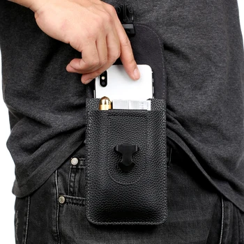 

6.5 inch PU Leather Waist Bag Zipper Small Card Holder Packs Belt Bag Phone Men Buckle Wallet Fanny Pack Black Bags High Quality