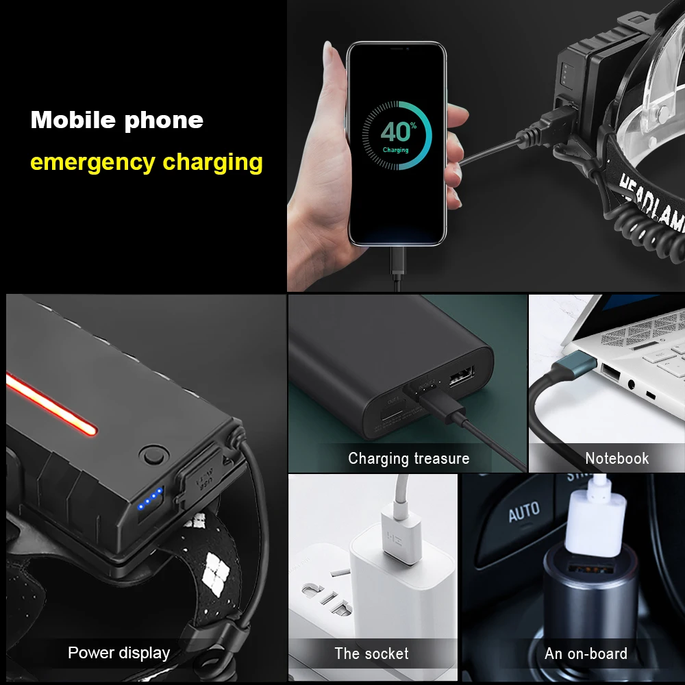 새로운 380000LM xhp90.3 led 헤드 라이트 18650 충전식 LED 전조 등 usb 헤드 램프 xhp50 헤드 손전등 토치 xhp70 헤드 라이트
