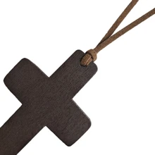 Retro mężczyźni kobiety naszyjnik z brązową czarna lina krzyż wisiorek Christian religijne naturalnie drewniane dla dzieci chłopców dziewcząt tanie tanio CN (pochodzenie)