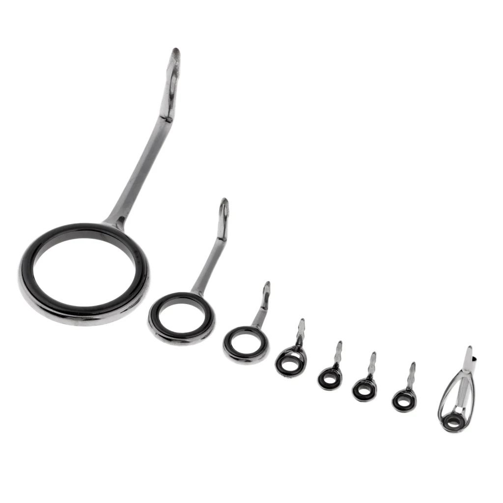 8pcs/set Long Single Leg Fishing Spinning Rod Guides Stainless Steel & Ceramic Tip Top Line Ring Circle Pole Repair Kit Tackles