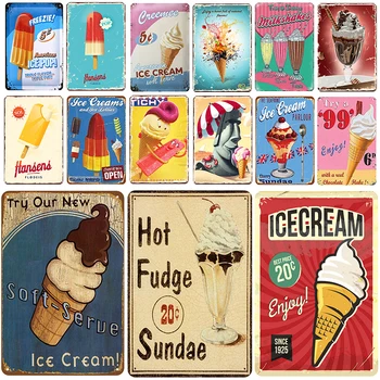 

Ice Cream Plaque Metal Vintage Tin Sign Pin Up Shabby Chic Decor Metal Signs Vintage Bar Decoration Metal Poster Pub Metal Plate