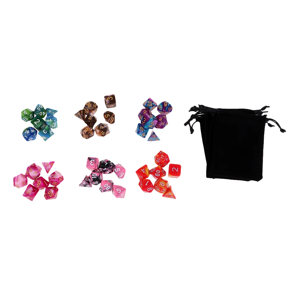 42x D4 D6 D8 D10 D12 D20 Dice Set w/ 7 Bags for TRPG MTG DND Roleplay Gifts