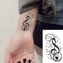 Tatuaje temporal a prueba de agua pegatina negra nota Musical tatuaje Flash tatuaje falso brazo mano cuerpo tatuaje para hombres mujeres niños