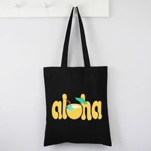 

Aloha Beaches Canvas Bag Funny Beach Shopping Bags Cartoon Custom Shopping Bags No Zipper Fashion Korean Tote Bags Cute