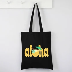 Aloha Beaches Canvas Bag Funny Beach Shopping Bags Cartoon Custom Shopping Bags No Zipper Fashion Korean Tote Bags Cute