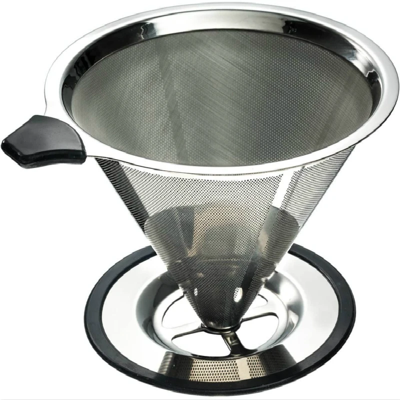 Stainless Steel Pour Over Coffee Cone Dripper Paperless Reusable Ultra Fine Micro Mesh Filter
