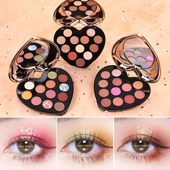 

12 colors love heart eyeshadow palette earth color waterproof pearlescent matte shimmer glitter sequins eye shadow with mirror