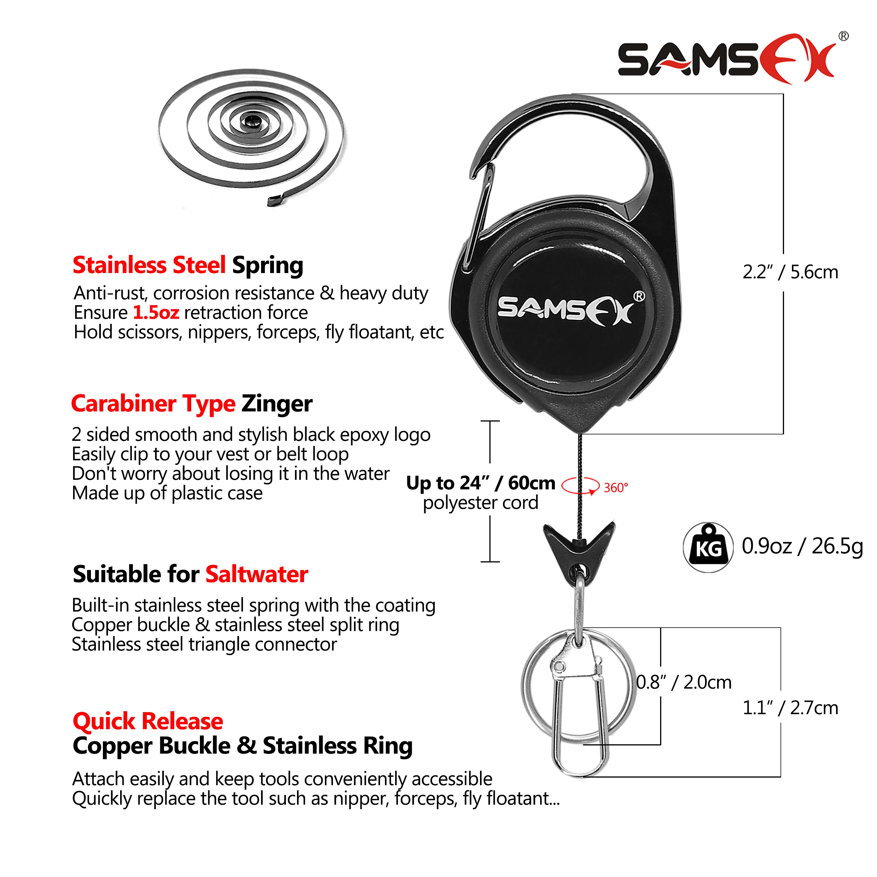 SAMSFX Fly Fishing Line Clippers Nippers Tools Combo with Retractor Zinger ( Nippers with Carabiner Retractor) : : Sports & Outdoors