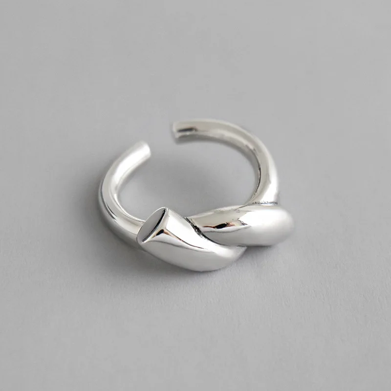 

Real Pure 925 Sterling Silver Rings for Women Knot Adjustable Ring Minimalist Korean Japanese Fashion Statement Jewelry